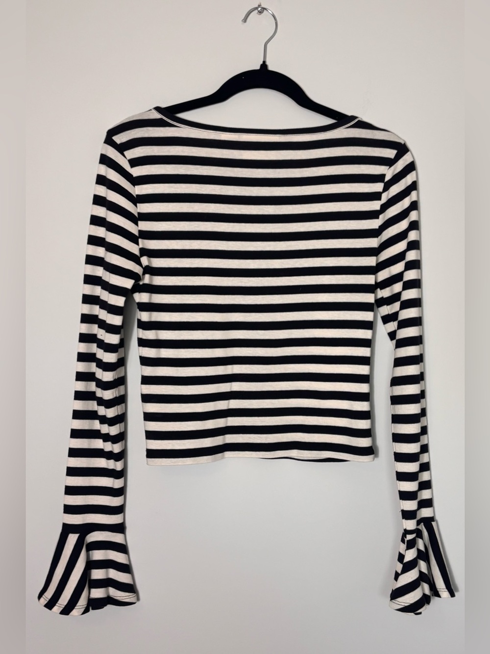 Maeve for Anthropologie Black & White Striped Knit Top – Bell Sleeve | Size XS - Picture 5 of 7